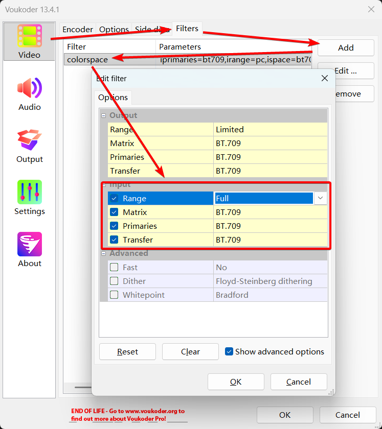 Voukoder Color Space